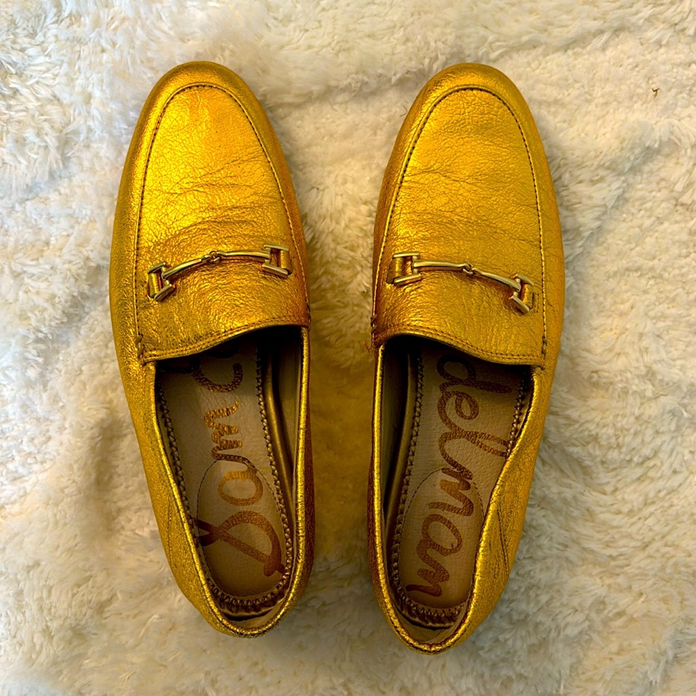 Worn only indoors Sam Edelman metallic gold loafer